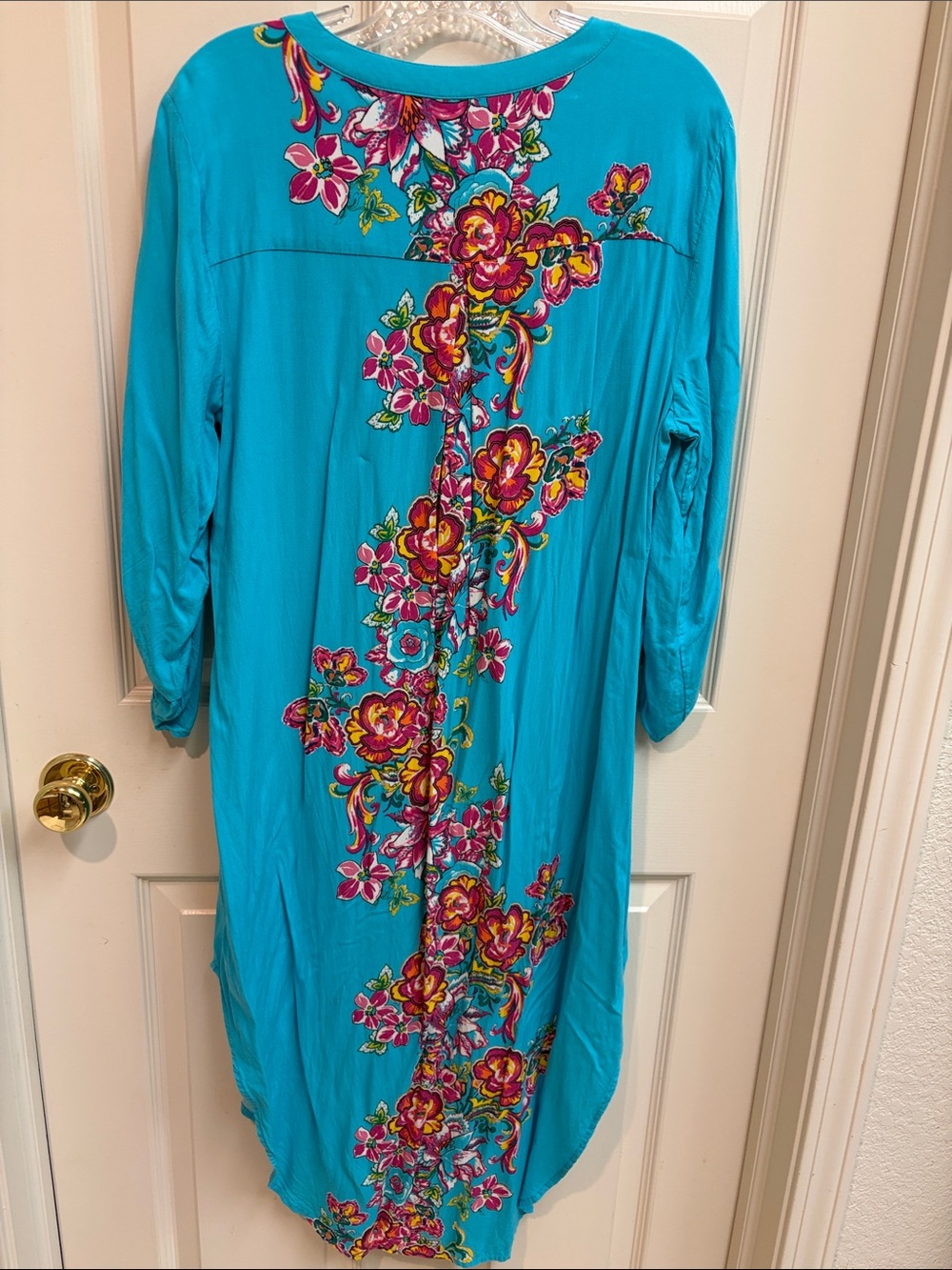 Turquoise Hawaiian Floral Print Tunic - Picture 4 of 10